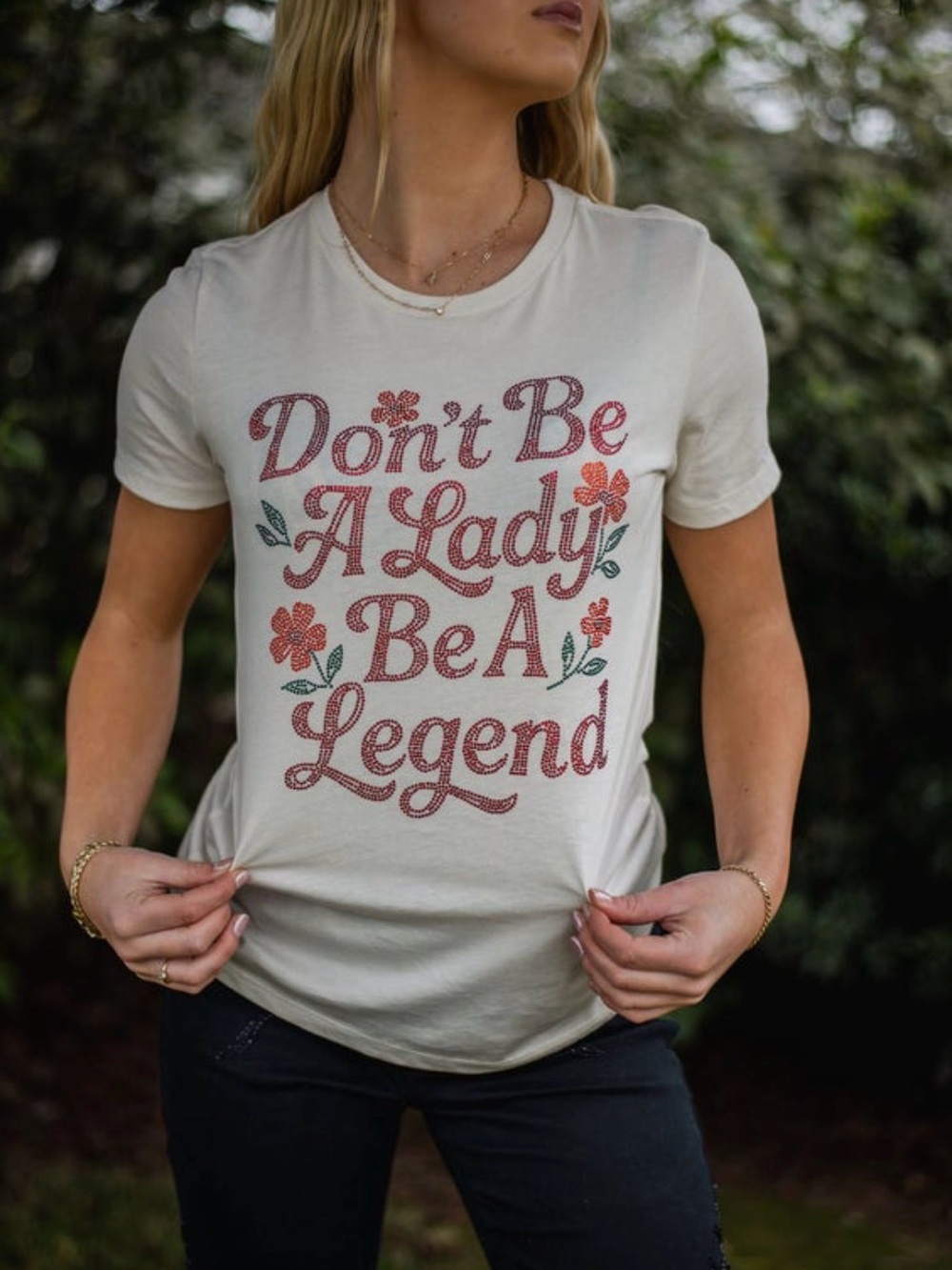 Don’t Be A Lady Be A Legend Graphic Tee - Cream with Red Print